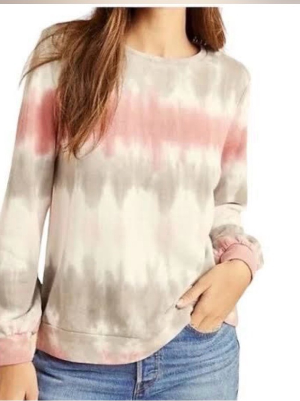 Anthropologie dolan Blush Pink and Gray Kendall Tie-Dye Crewneck Sweatshirt XS
